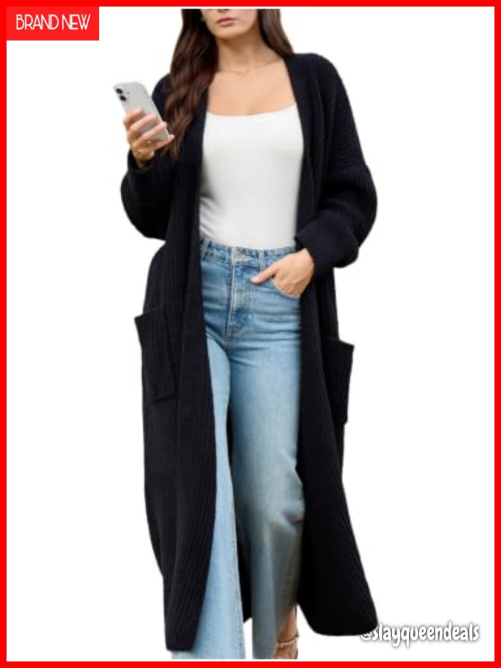 Oversized Ribbed Knit Long Cardigan Sweater Coat with Pockets